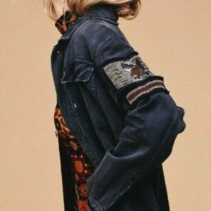 Free People Embellished Military Shirt Jacket